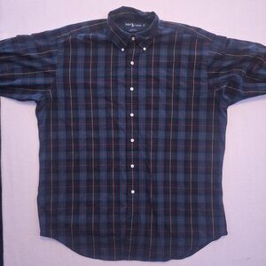 VINTAGE Polo Ralph Lauren Shirt Mens Large Green Plaid Blackwatch Pony Blake